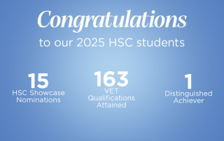 A graphic showing Southern Cross Catholic College 2025 HSC results